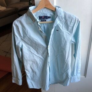 Vineyard vines boys Med 12 cotton checked whale shirt like new